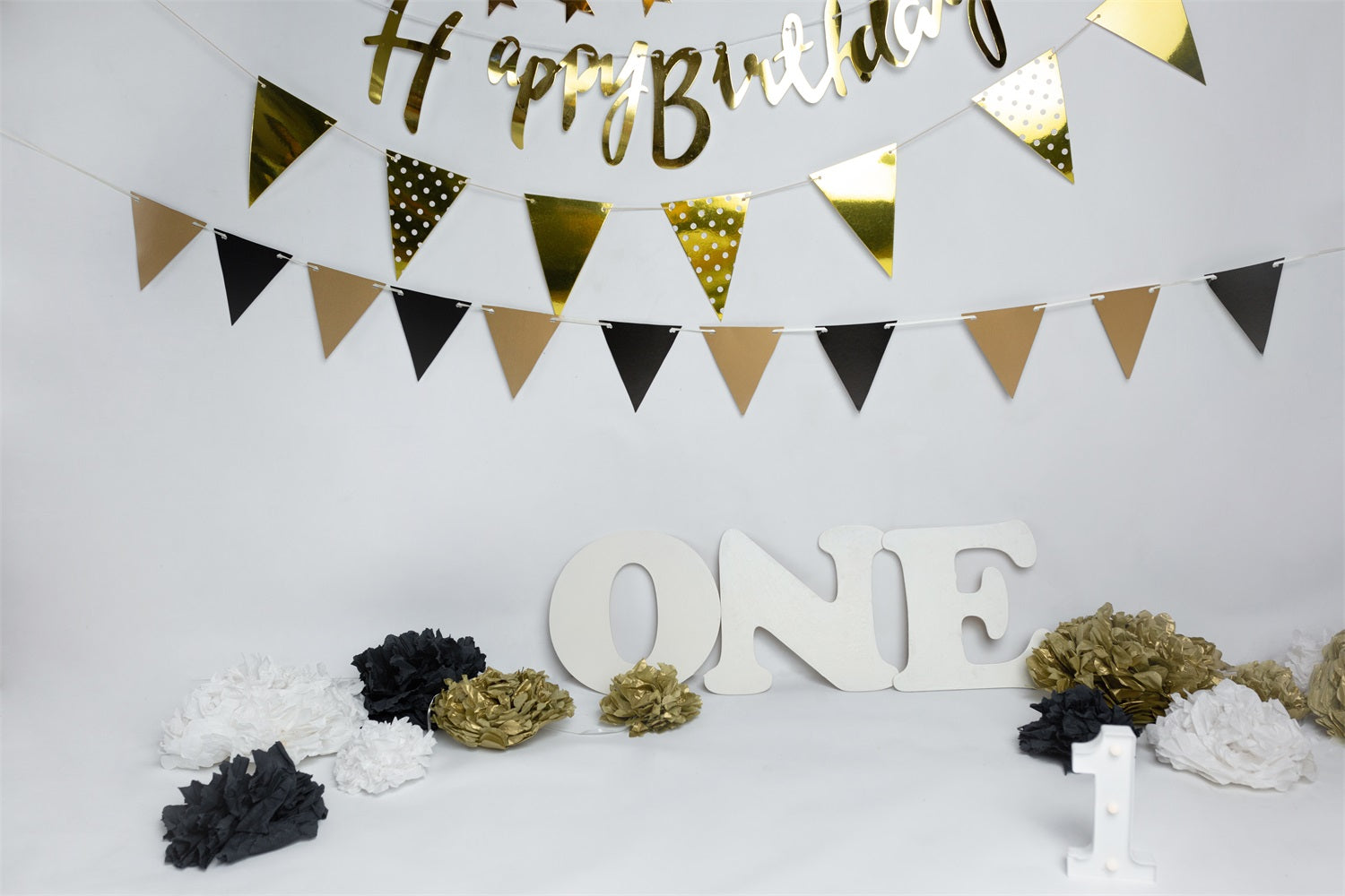 1st Birthday Hintergrund Banner Schwarz Gold Hintergrund BRP10-372