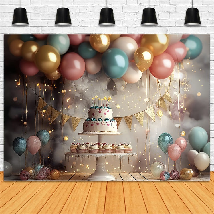 Einfache Geburtstag Hintergrund Ideen Ballon Kuchen Stand Hintergrund BRP10-379