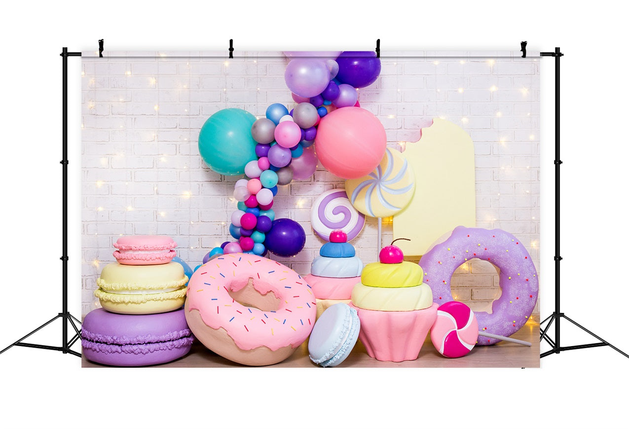 Happy Birthday Hintergrund Donuts Macarons Kuchen Hintergrund BRP10-387