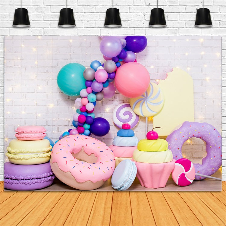 Happy Birthday Hintergrund Donuts Macarons Kuchen Hintergrund BRP10-387