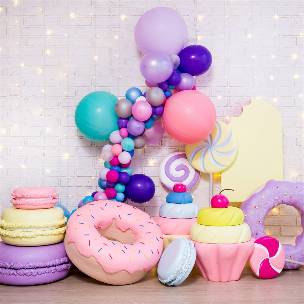 Happy Birthday Hintergrund Donuts Macarons Kuchen Hintergrund BRP10-387