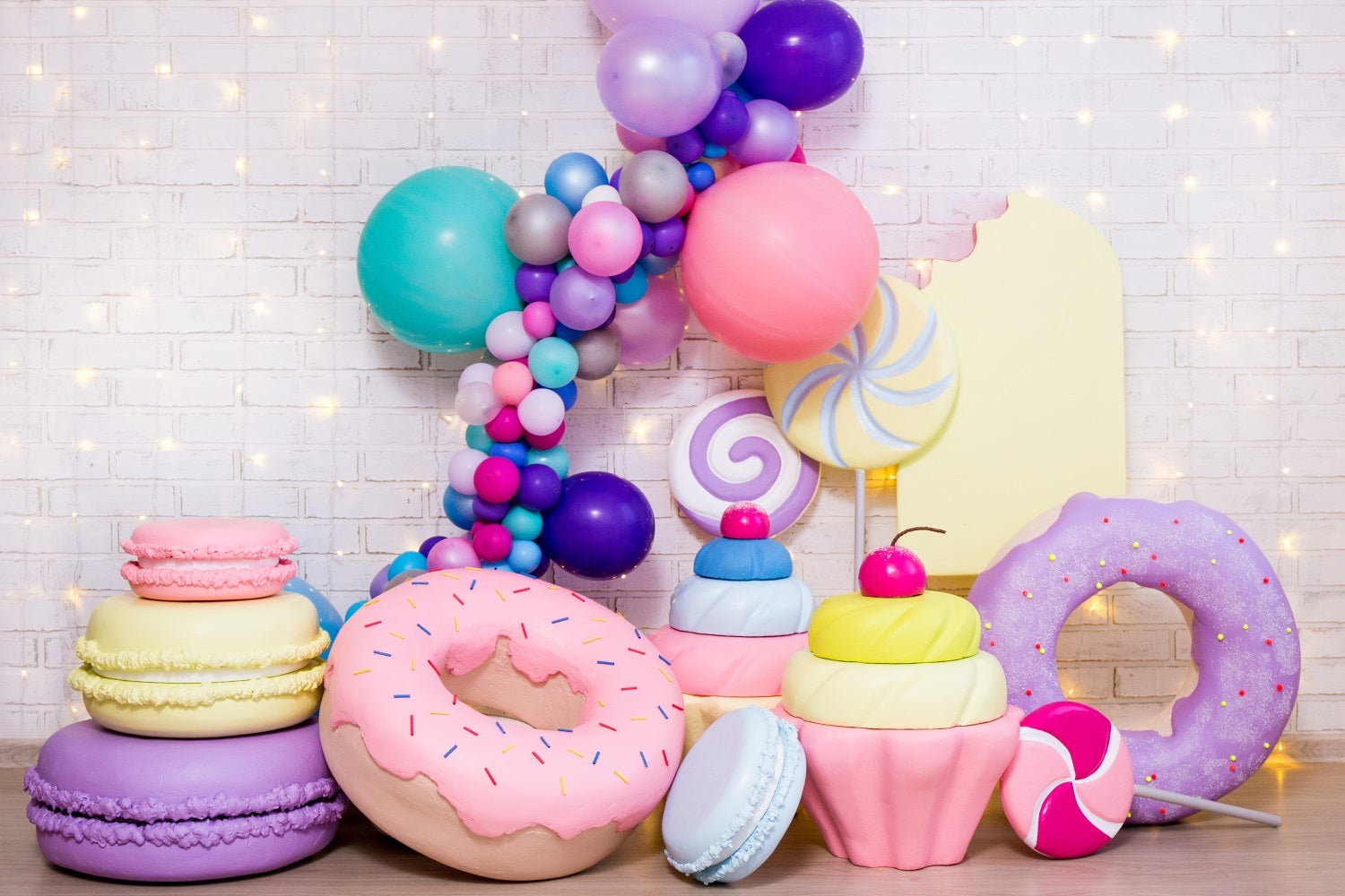 Happy Birthday Hintergrund Donuts Macarons Kuchen Hintergrund BRP10-387
