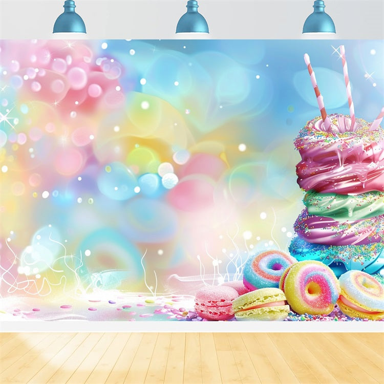 Geburtstag Hintergrund Sugary Donut Macarons Hintergrund BRP10-391