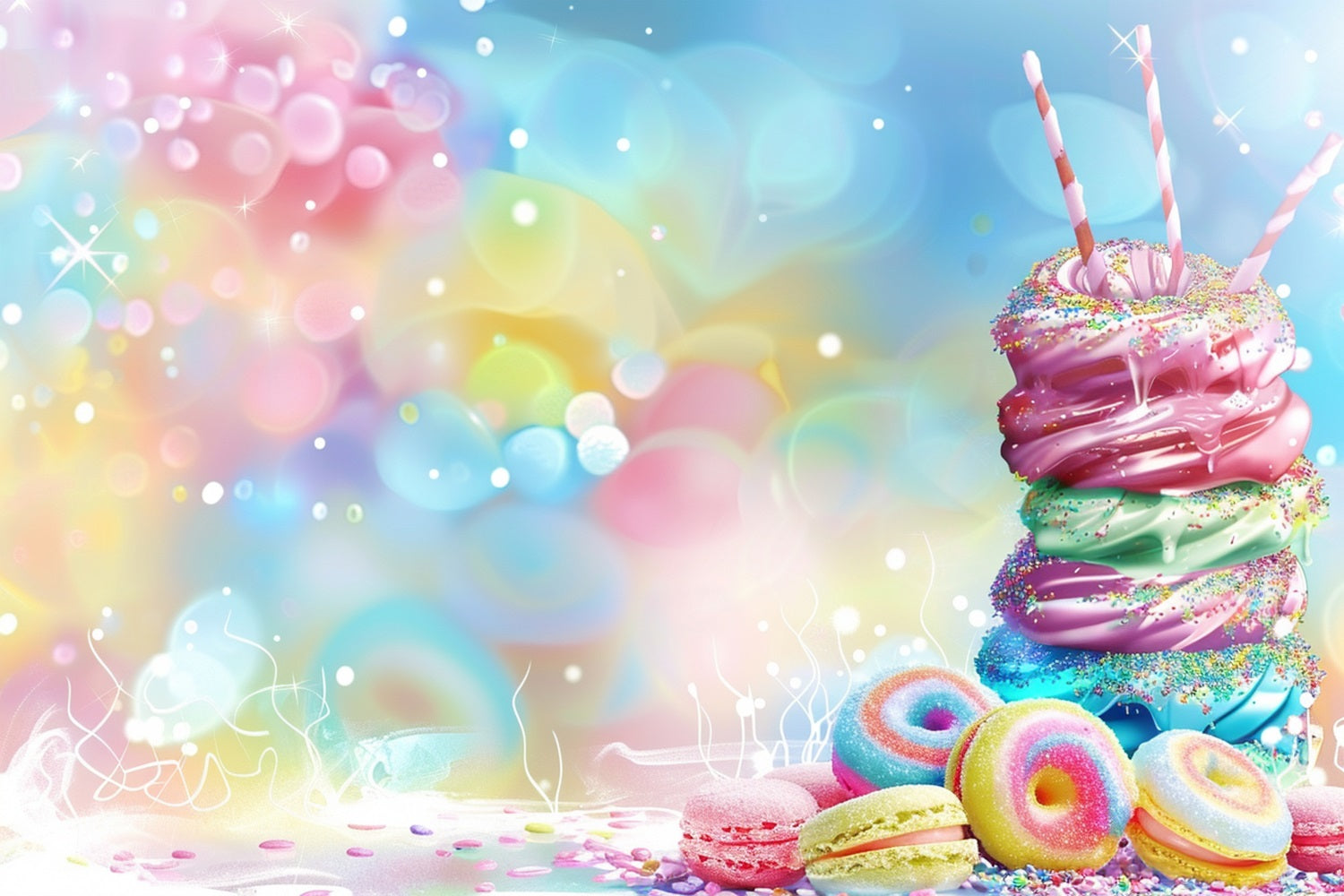 Geburtstag Hintergrund Sugary Donut Macarons Hintergrund BRP10-391