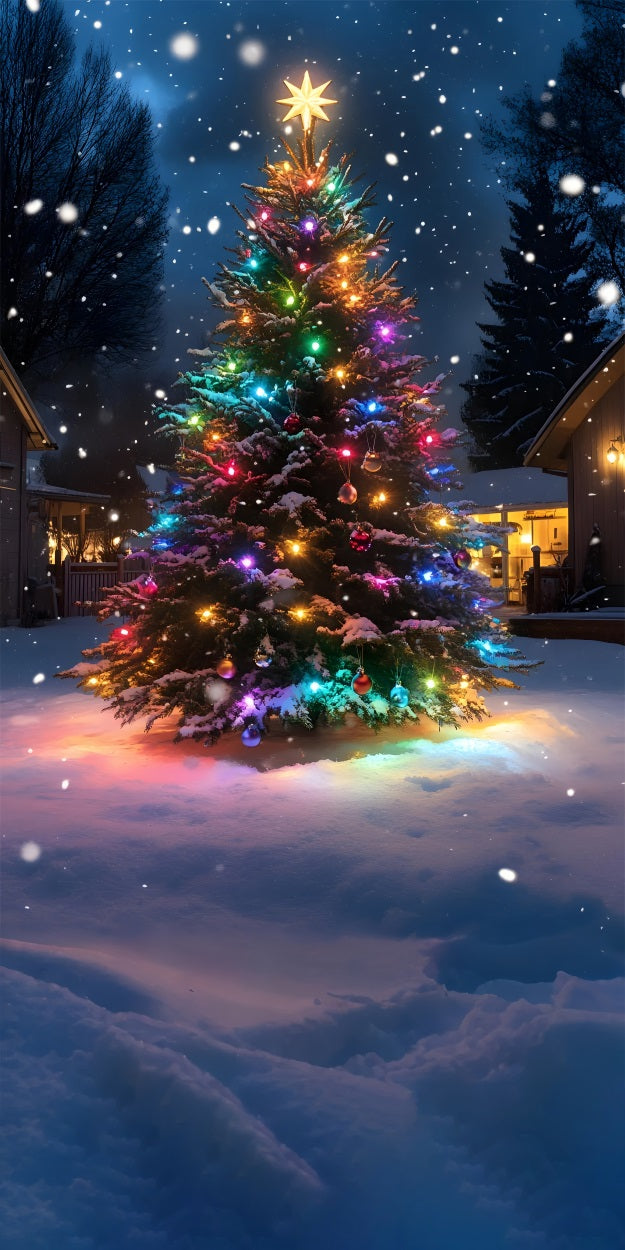 Bunter Weihnachtsbaum unter Schneefall Sweep Hintergrund BRP10-558