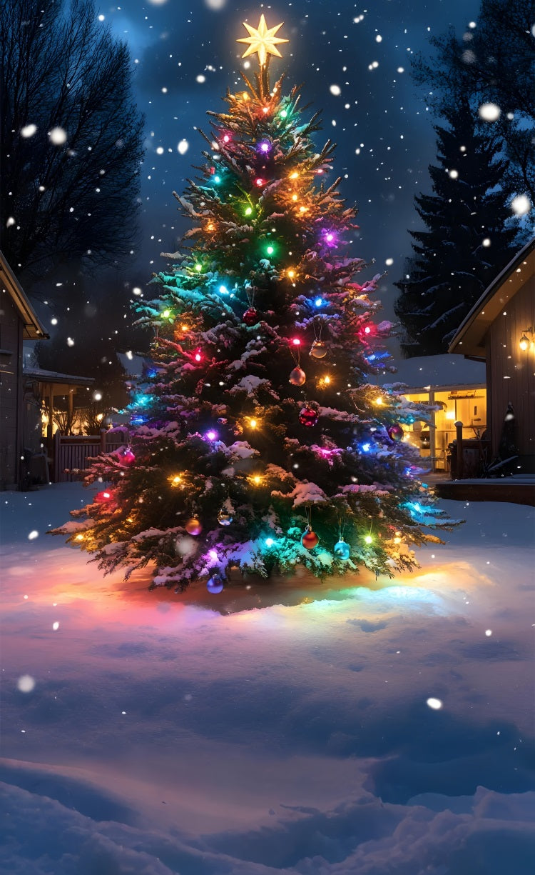 Bunter Weihnachtsbaum unter Schneefall Sweep Hintergrund BRP10-558