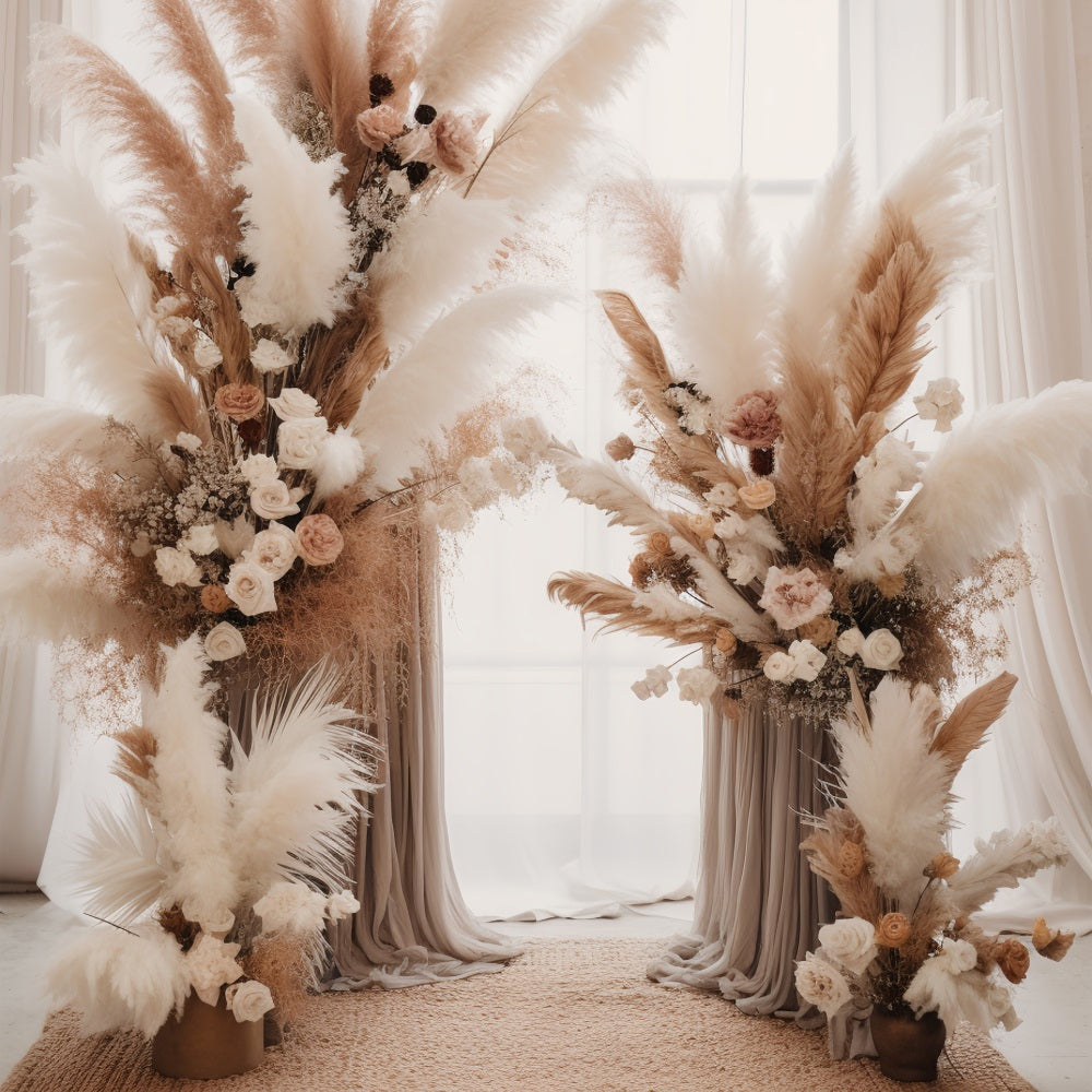 Boho Hintergrund Ideen Pampas Rosen Drapes Hintergrund BRP10-576
