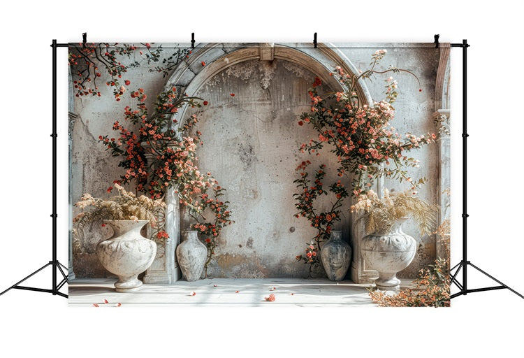 Romantischer Torbogen Rote Blüten Boho-Hintergrund BRP10-60
