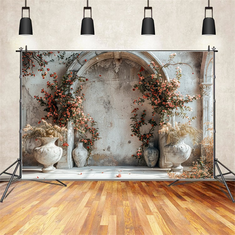 Romantischer Torbogen Rote Blüten Boho-Hintergrund BRP10-60