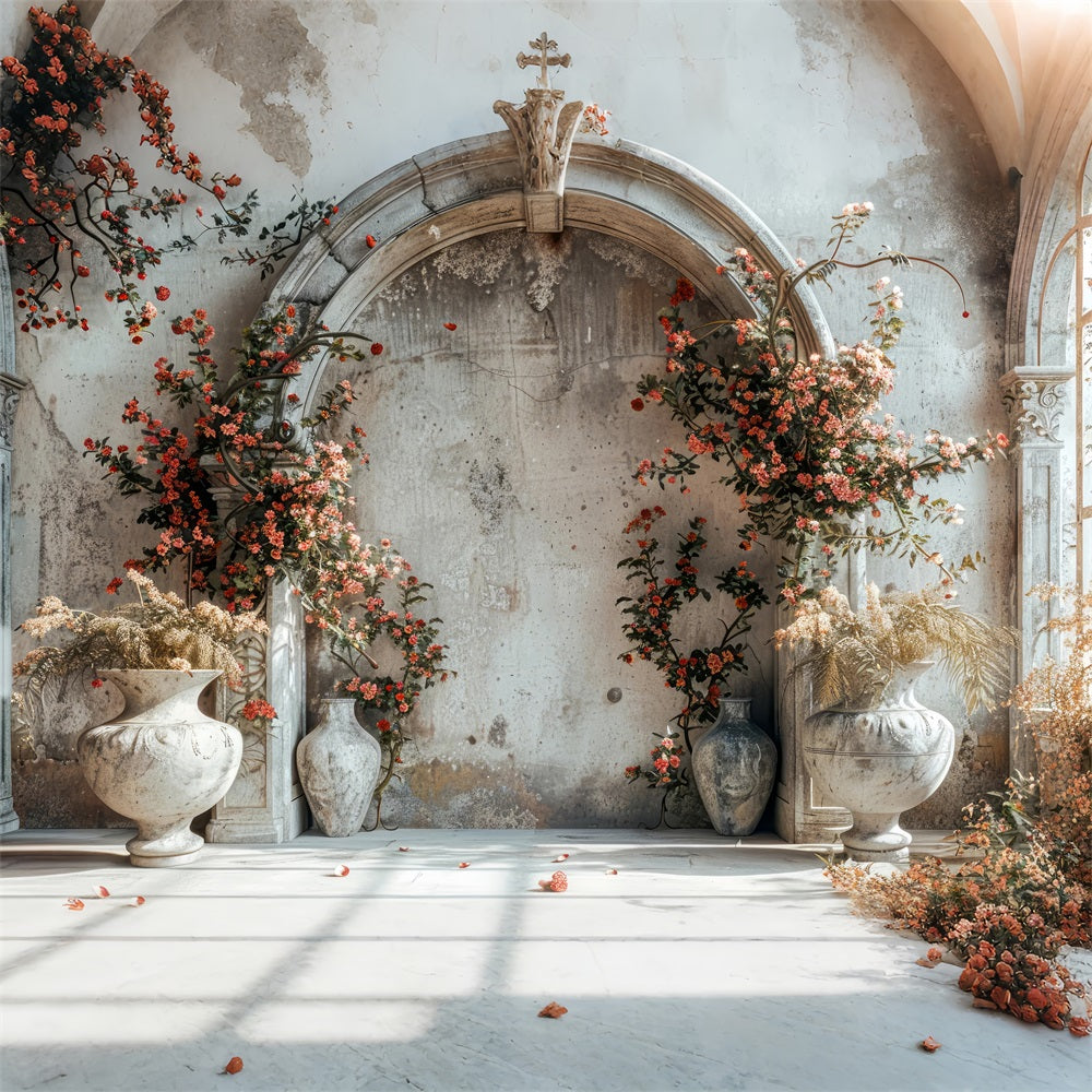 Romantischer Torbogen Rote Blüten Boho-Hintergrund BRP10-60