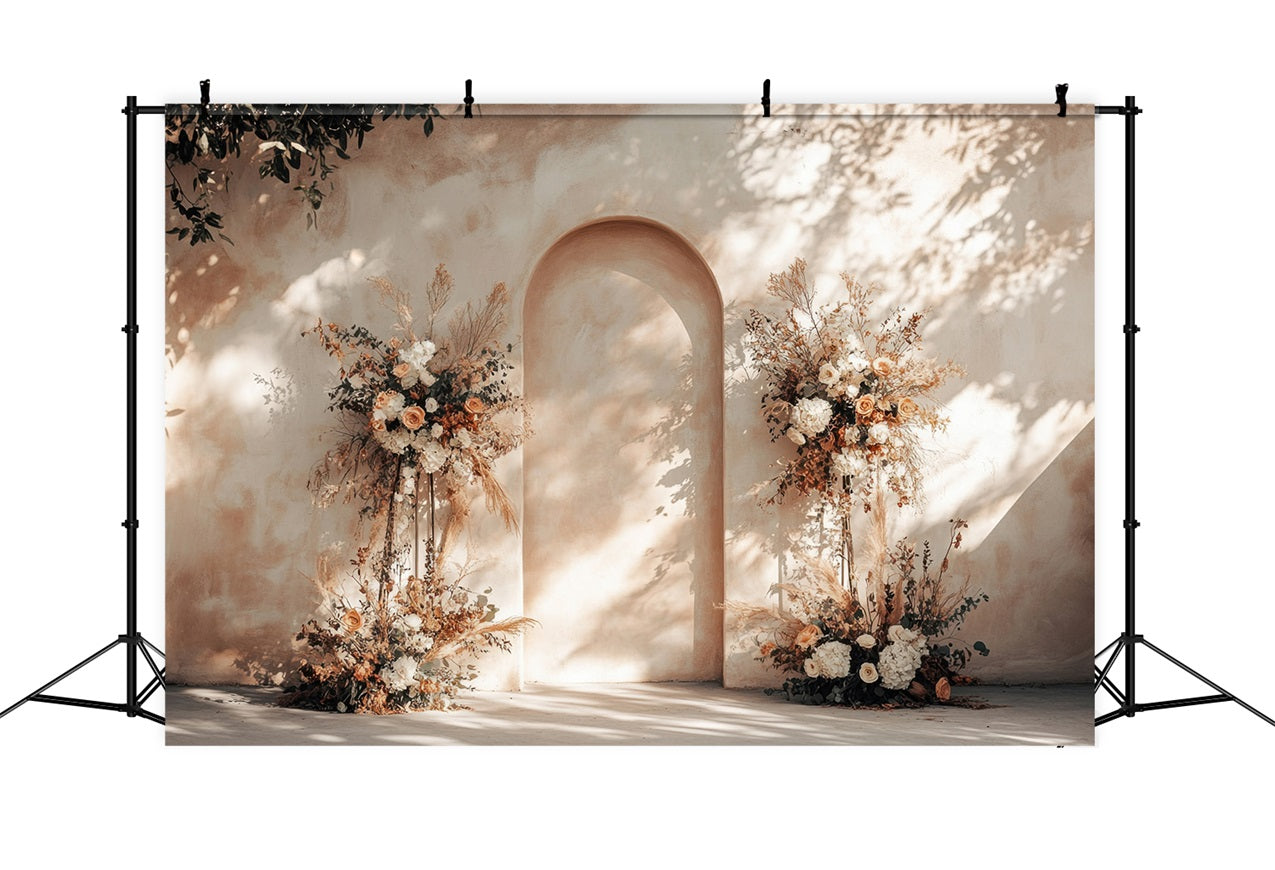 Warmer beigefarbener Blumenbogen Boho-Hintergrund BRP10-61
