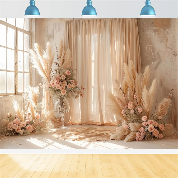 Weiche Boho-Blumen-Szene Drapierungen Hintergrund BRP10-68