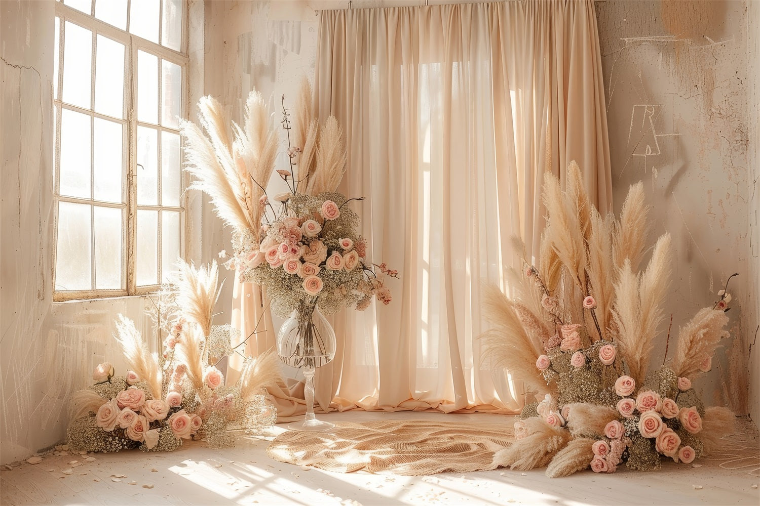 Weiche Boho-Blumen-Szene Drapierungen Hintergrund BRP10-68