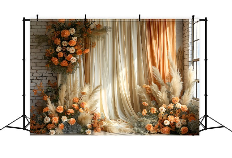 Boho Eleganter Drapierter Vorhang Floraler Hintergrund BRP10-75