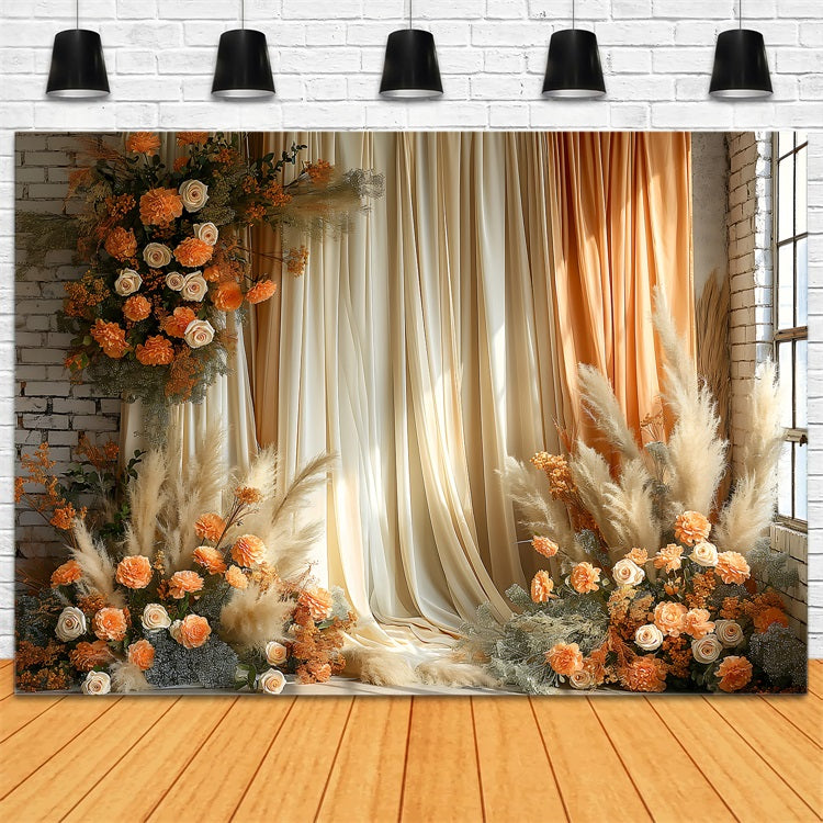 Boho Eleganter Drapierter Vorhang Floraler Hintergrund BRP10-75