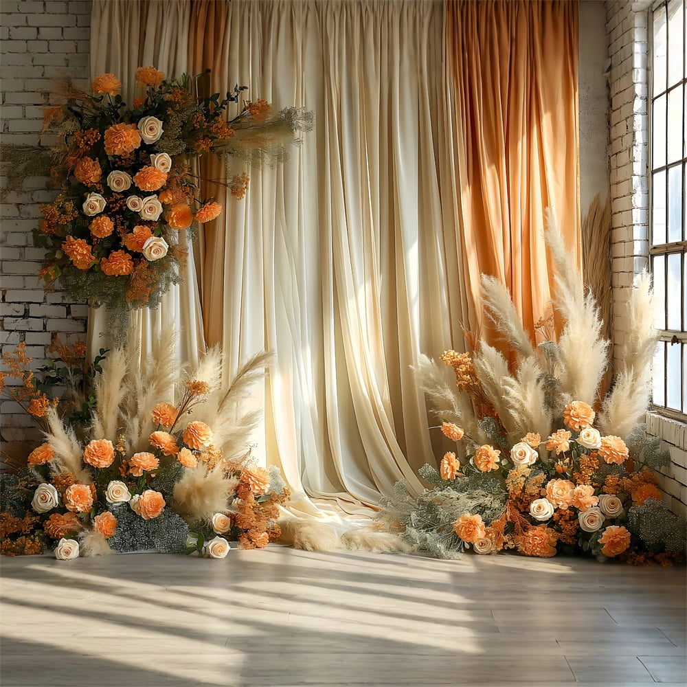Boho Eleganter Drapierter Vorhang Floraler Hintergrund BRP10-75