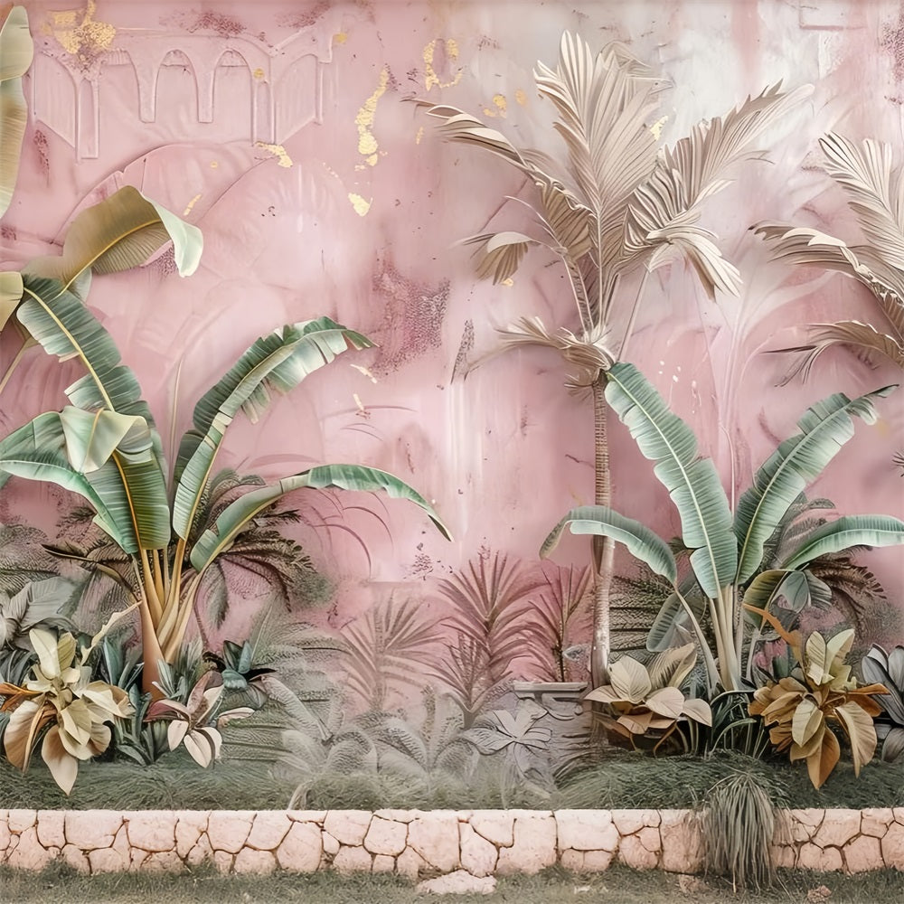 Elegante Boho Tropische Szene Weiches Rosa Hintergrund BRP10-79