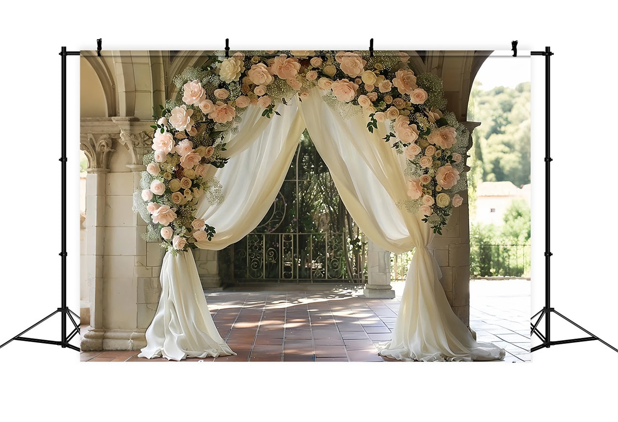 Bohemian Floral Archway Weiße Vorhänge Hintergrund BRP10-80