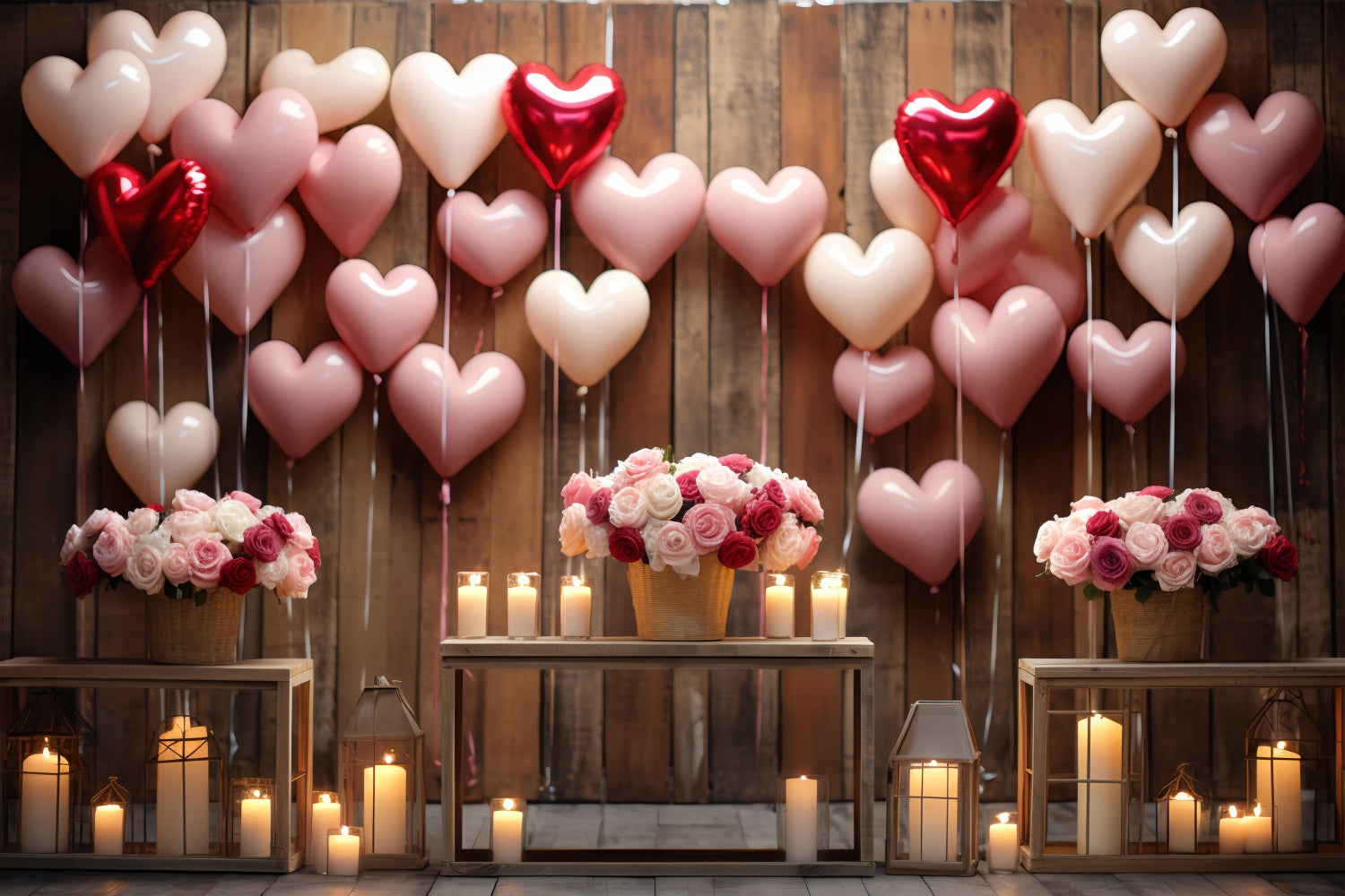 Backdrop Valentinstag Holzmauer Rosen Kerzen Backdrop BRP11-300
