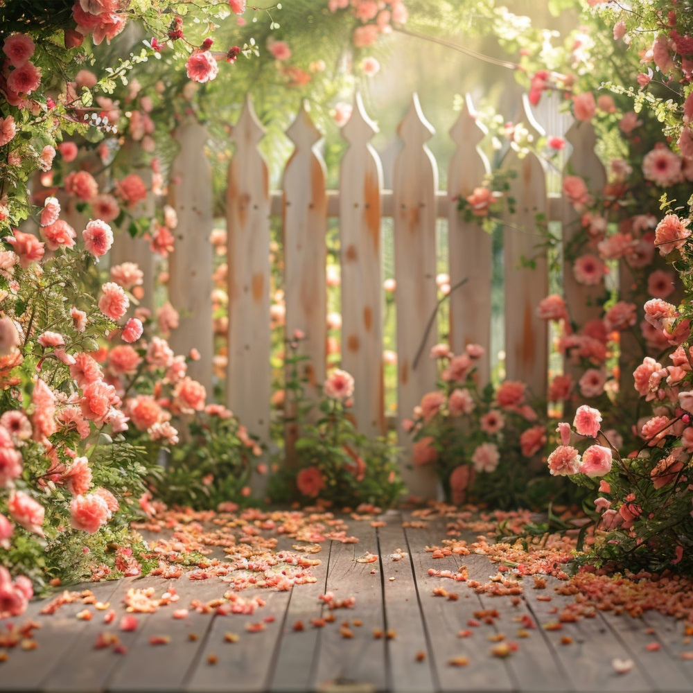 Backdrop Frühling Garten Rosen Zaun Hintergrund BRP11-526