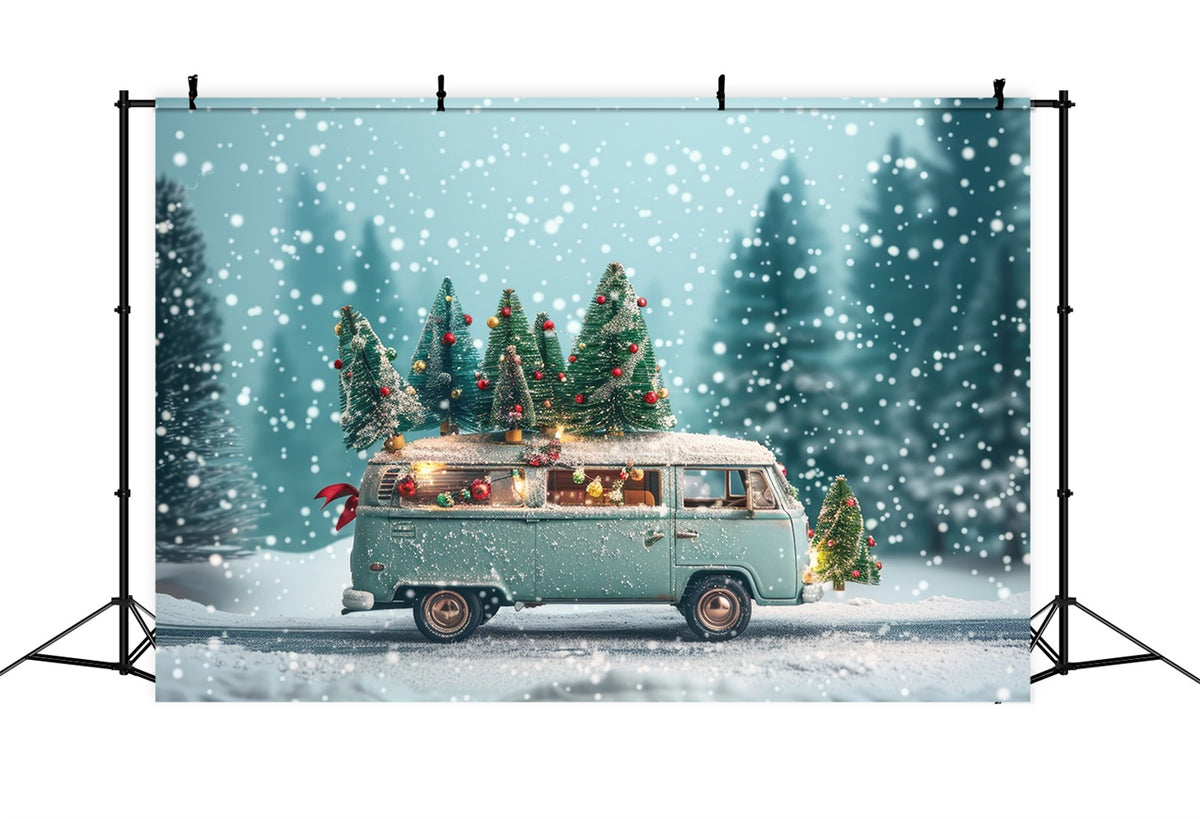 Winter Wonderland Vintage Van Weihnachtsbäume Hintergrund BRP11-53