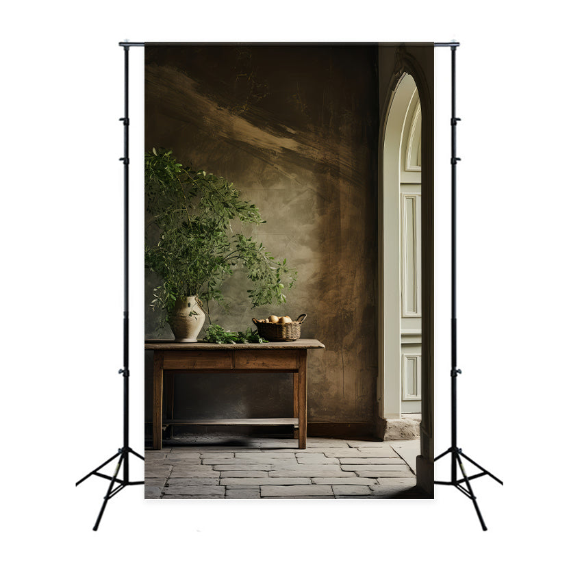 Backdrops Vintage Töpferei Greenery Holztisch Backdrop BRP11-560