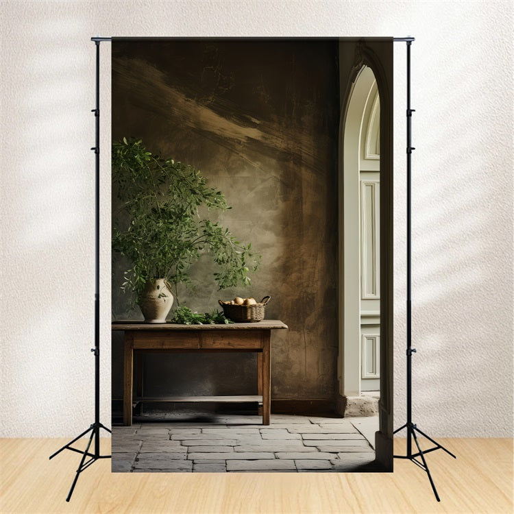 Backdrops Vintage Töpferei Greenery Holztisch Backdrop BRP11-560
