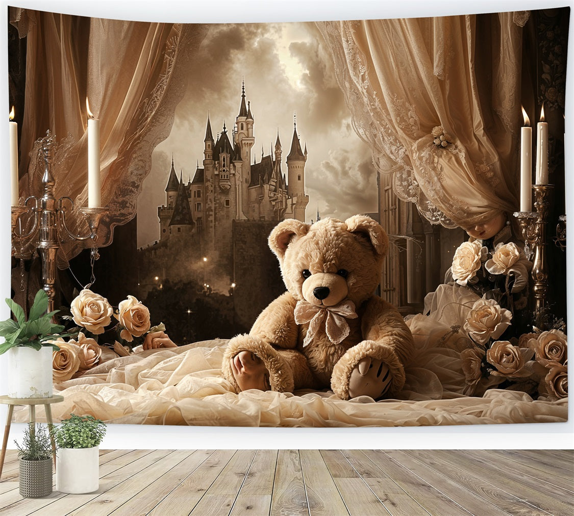 Vintage Fotokulisse Ideen Schloss Teddy Vorhang Hintergrund BRP11-583