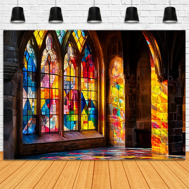Vintage Backdrops Kirche Bunte Glasfenster Backdrop BRP11-586