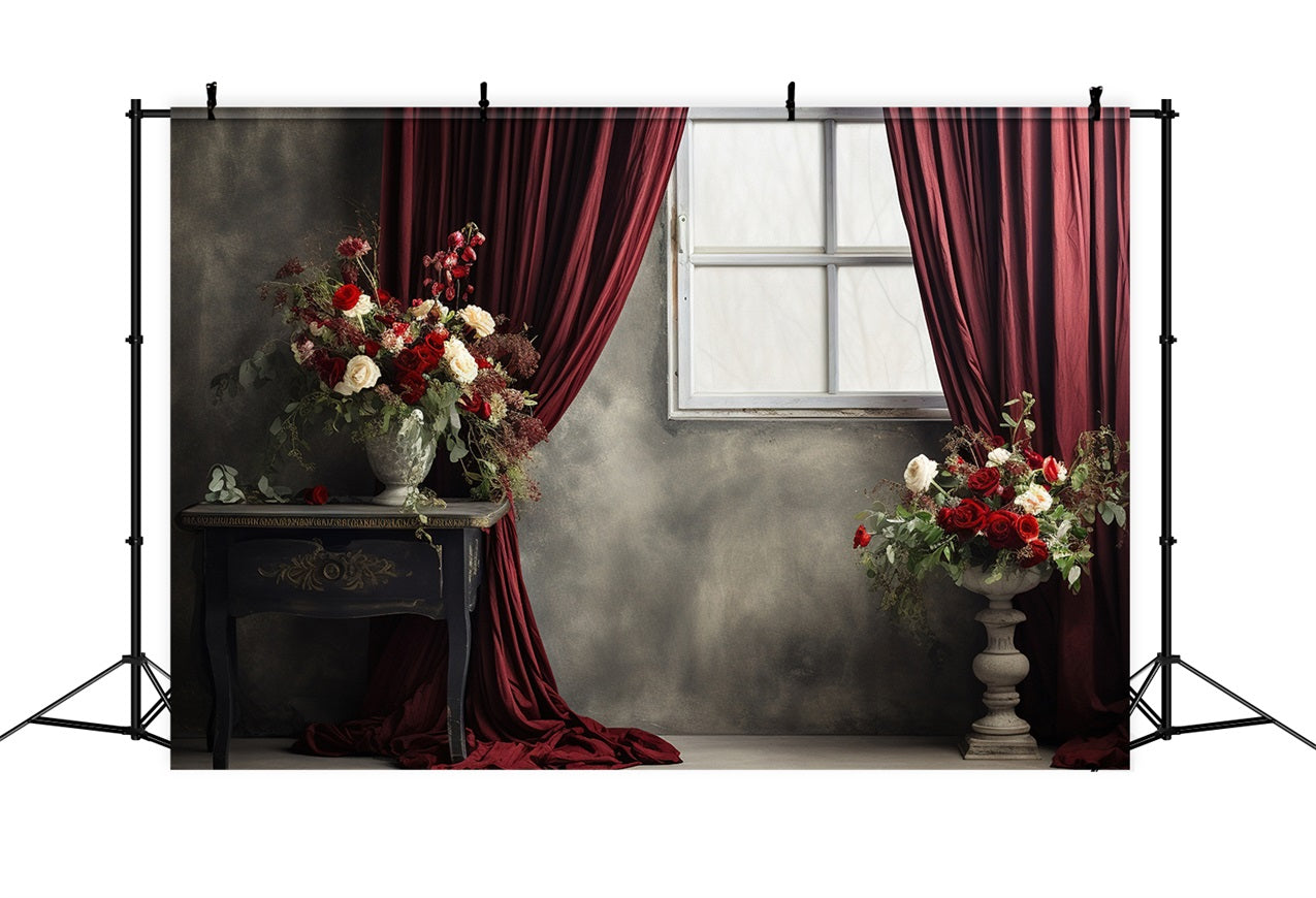 Vintage Backdrop Rot Vorhang Fenster Blumen Backdrop BRP11-591