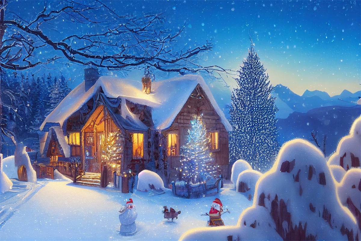 Winter Ideen Verschneiter Abend Weihnachten Hütte Hintergrund BRP11-62