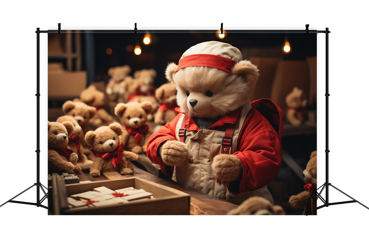 Weihnachts-Hintergrundkulisse Santa's Werkstatt Bären Elfen Fabrik Hintergrund BRP11-99