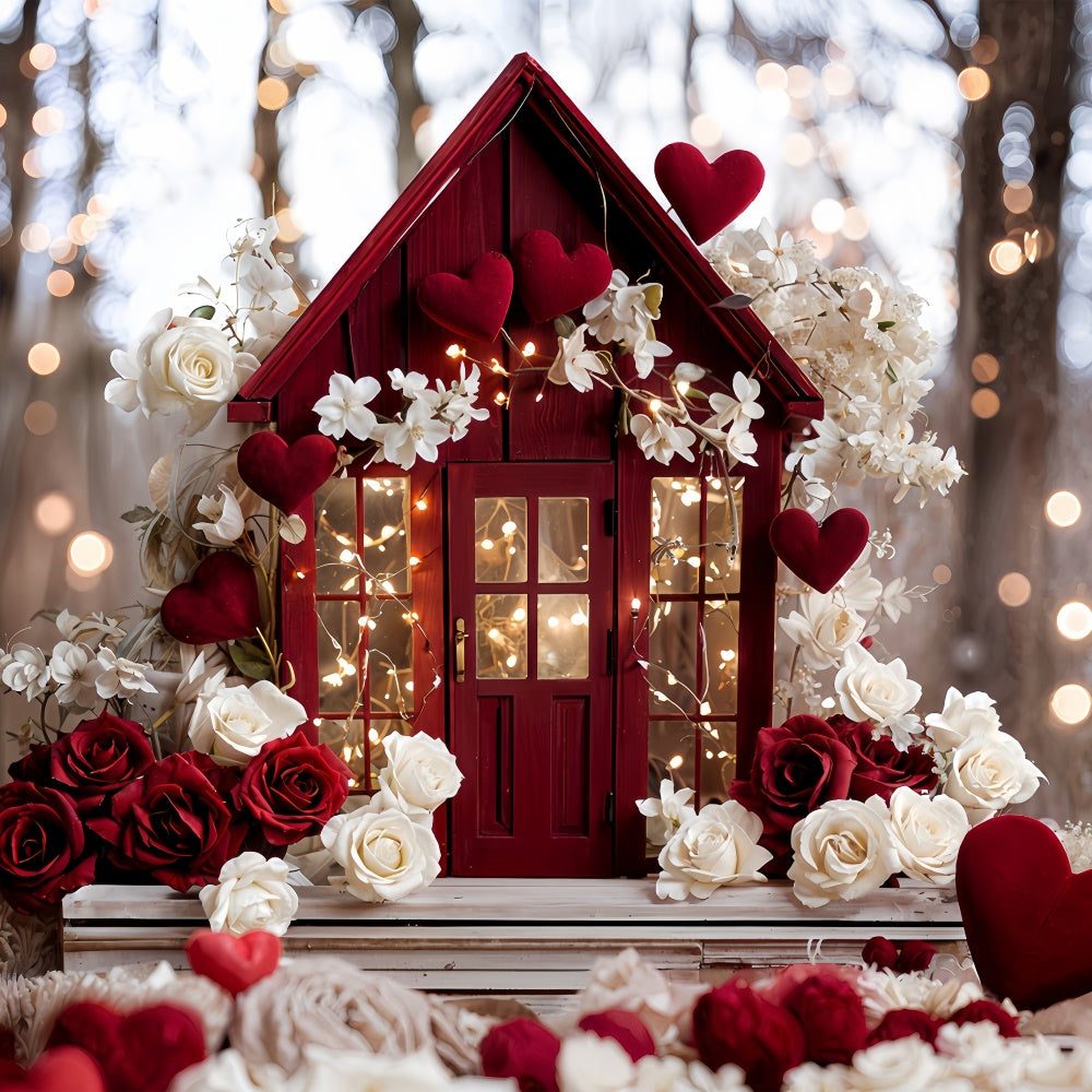 Valentinstag Party Backdrop Floral Rotes Haus Liebe-inspirierte Kulisse BRP12-246