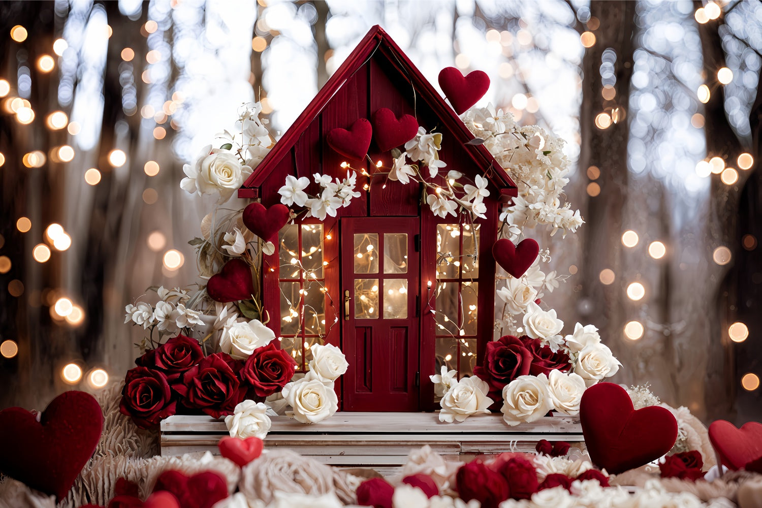 Valentinstag Party Backdrop Floral Rotes Haus Liebe-inspirierte Kulisse BRP12-246