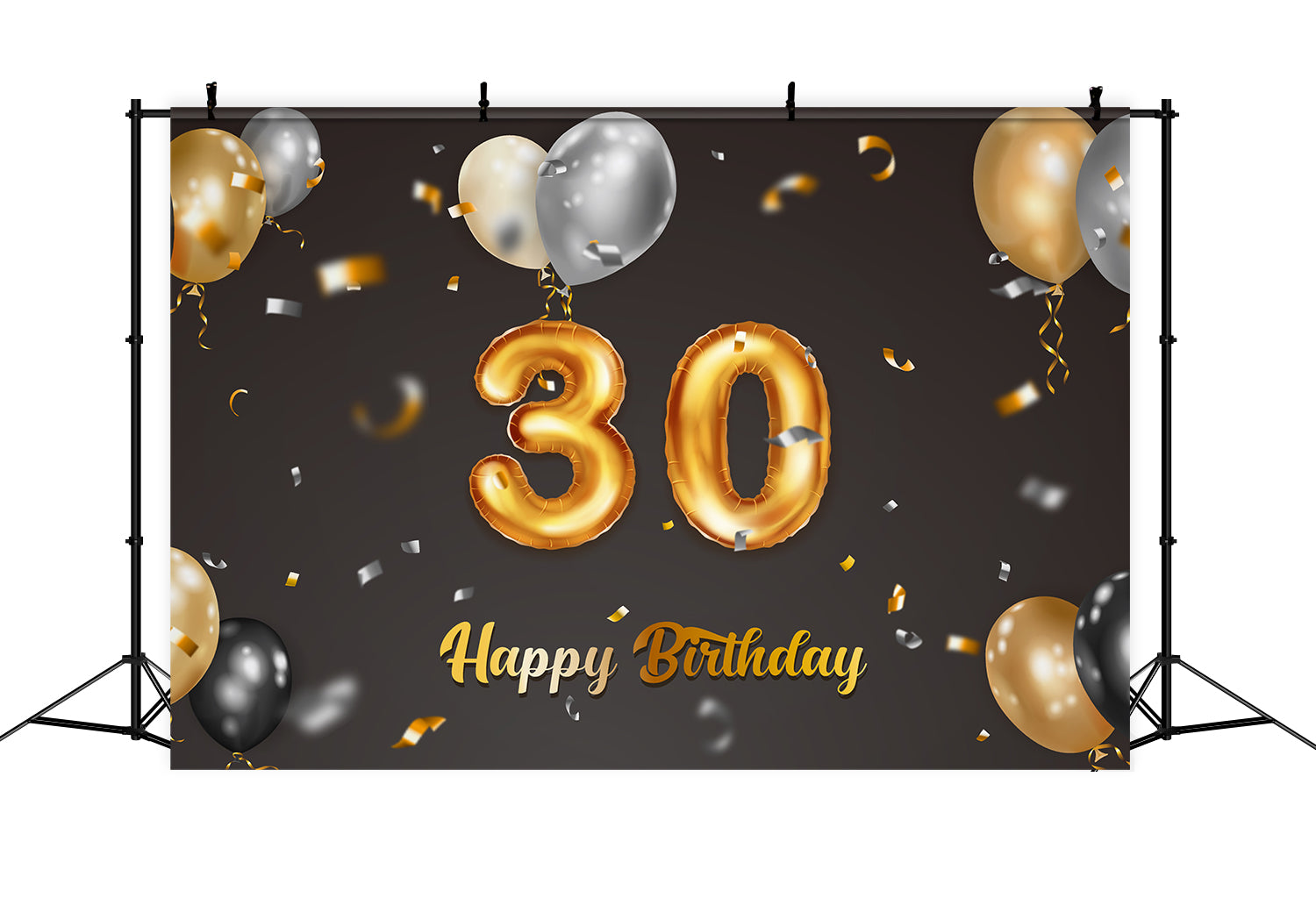 30. Geburtstag Fotohintergrund Klassisch Schwarz Gold Luftballons Backdrop BRP12-268