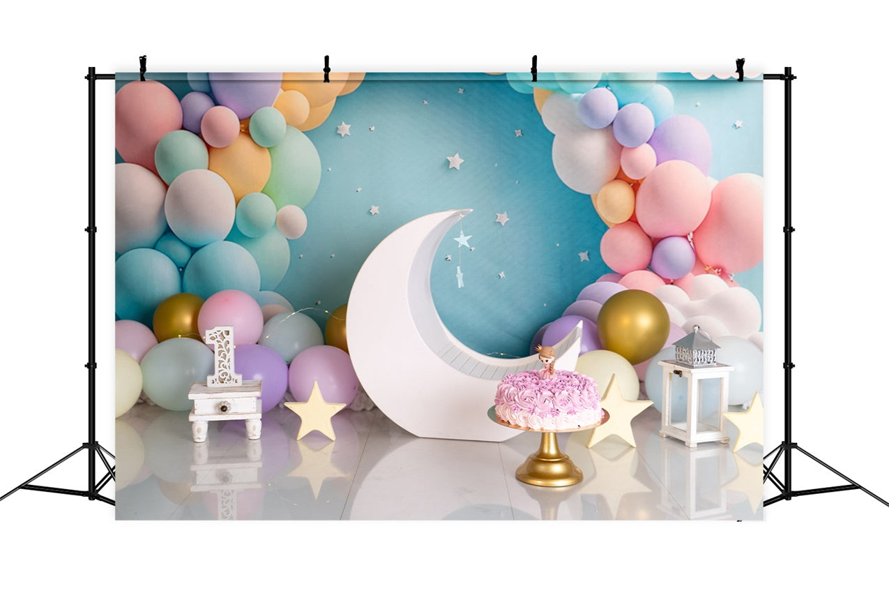 Geburtstag Backdrops Pastell Luftballons Mond Backdrop BRP12-300