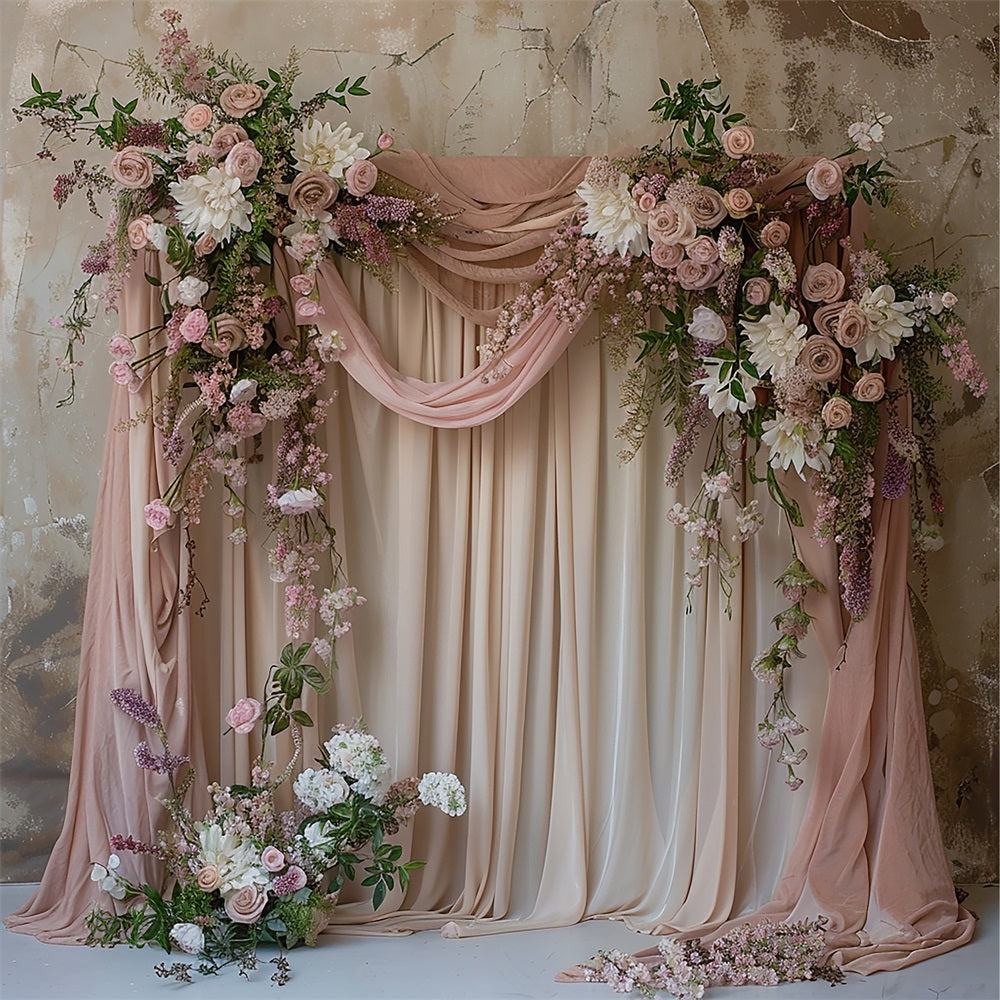 Hochzeit Bogen Hintergrund Ideen Rosa Drapiert Floral Fotohintergrund BRP12-386
