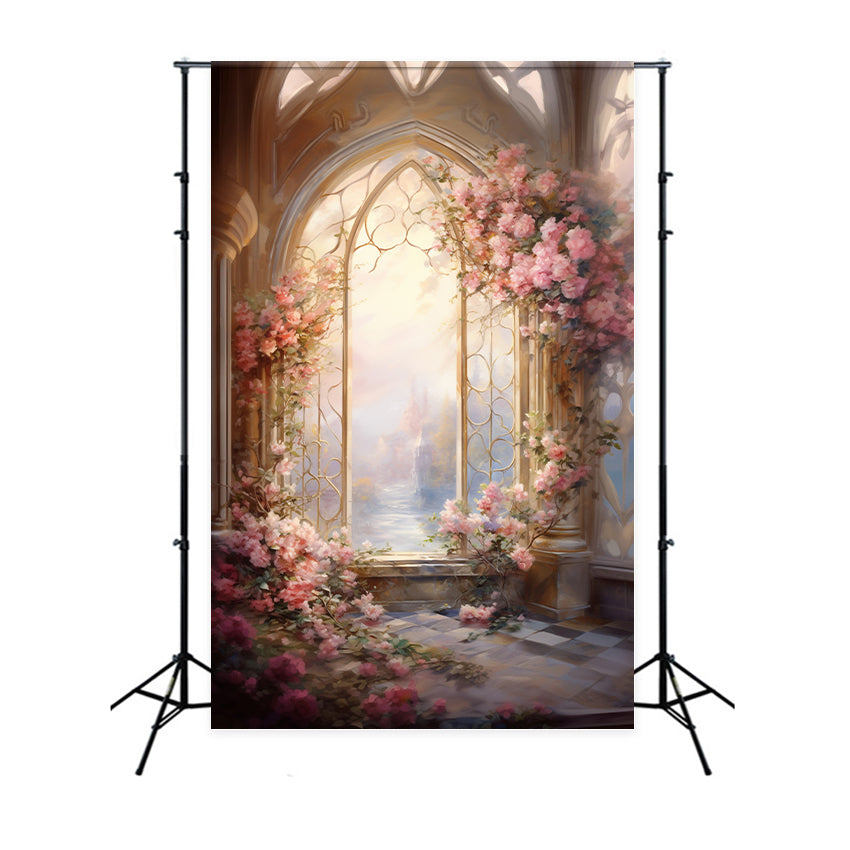 Backdrop Mutterschaft Hintergrund Pink Floral Bogen Fenster Hintergrund BRP12-39