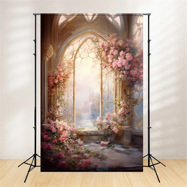 Backdrop Mutterschaft Hintergrund Pink Floral Bogen Fenster Hintergrund BRP12-39