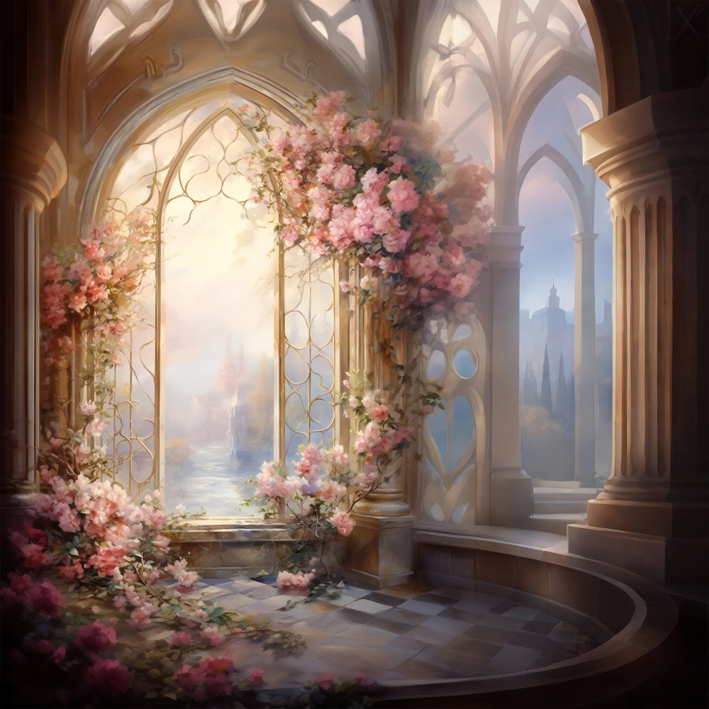 Backdrop Mutterschaft Hintergrund Pink Floral Bogen Fenster Hintergrund BRP12-39