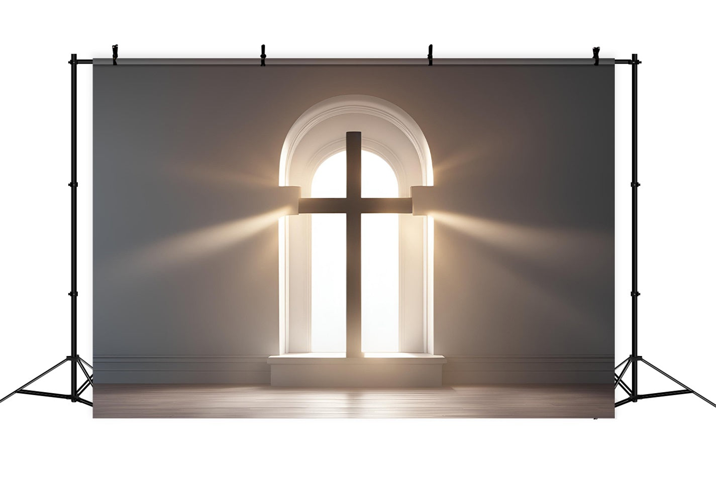 Ostern Fotokulisse Kirche Kreuz Bogen Sonnenstrahlen Hintergrund BRP12-437