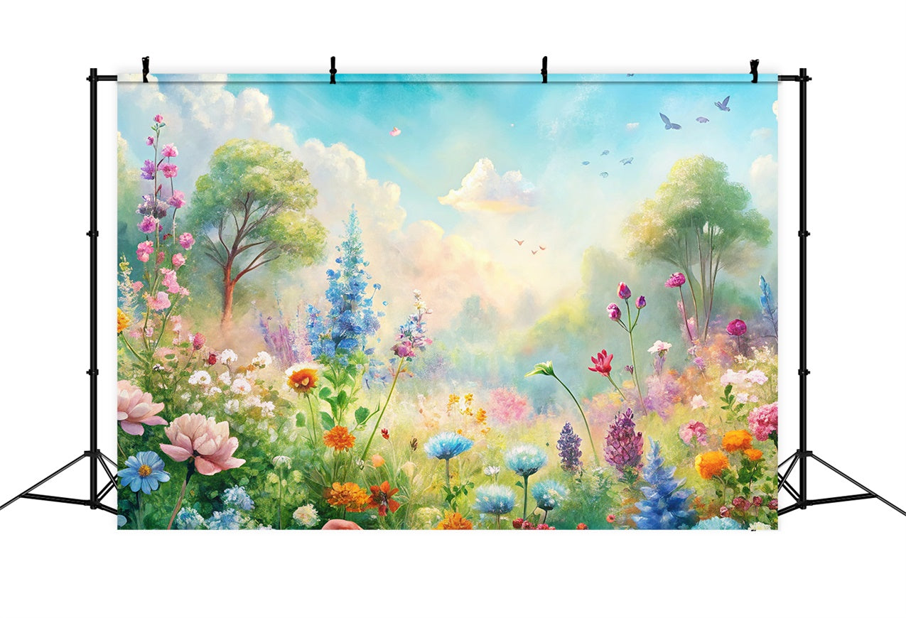 Blumen Fotohintergrund Pastellblüten Sonnenbeschienene Wiese Hintergrund BRP12-530