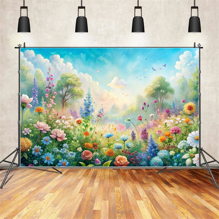 Blumen Fotohintergrund Pastellblüten Sonnenbeschienene Wiese Hintergrund BRP12-530