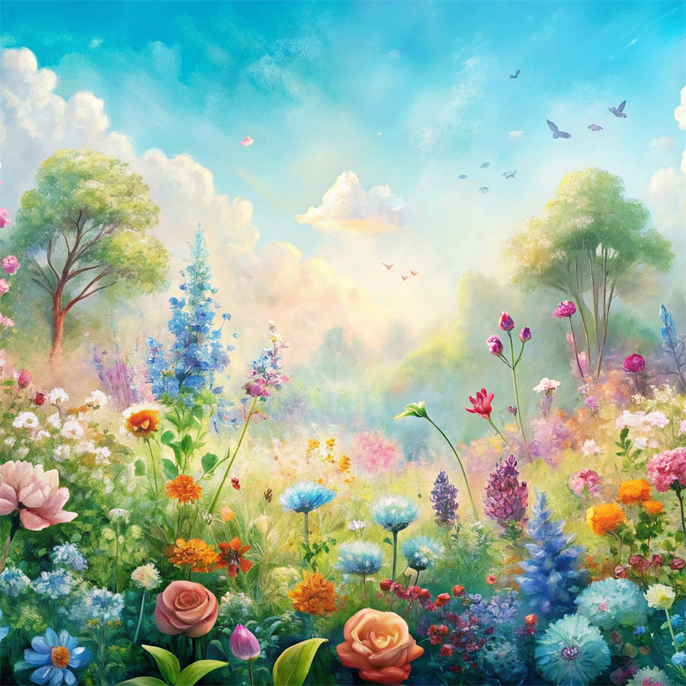 Blumen Fotohintergrund Pastellblüten Sonnenbeschienene Wiese Hintergrund BRP12-530