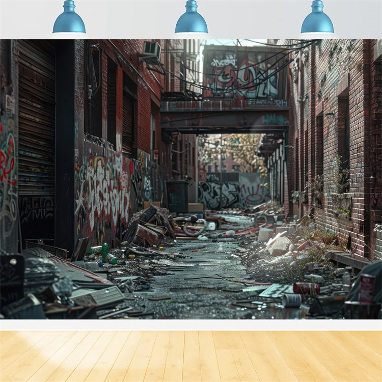 Architektur Hintergrund Graffiti Gasse Müll verstreut Hintergrund BRP12-667