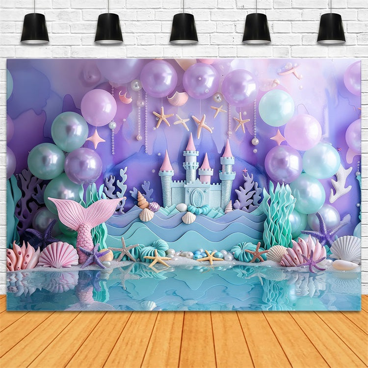 Meerjungfrau Backdrops Lila Ballon Schloss Party Backdrop BRP12-78