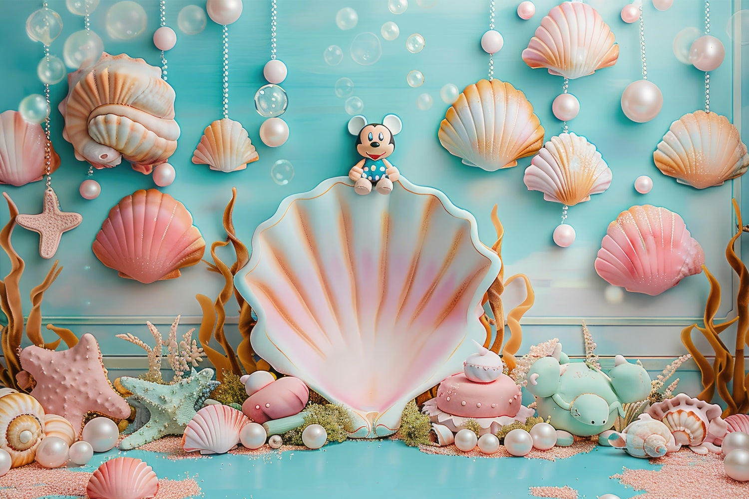 Meerjungfrau Party Backdrop Oceanic Mickey Muschel Dekor Backdrop BRP12-81