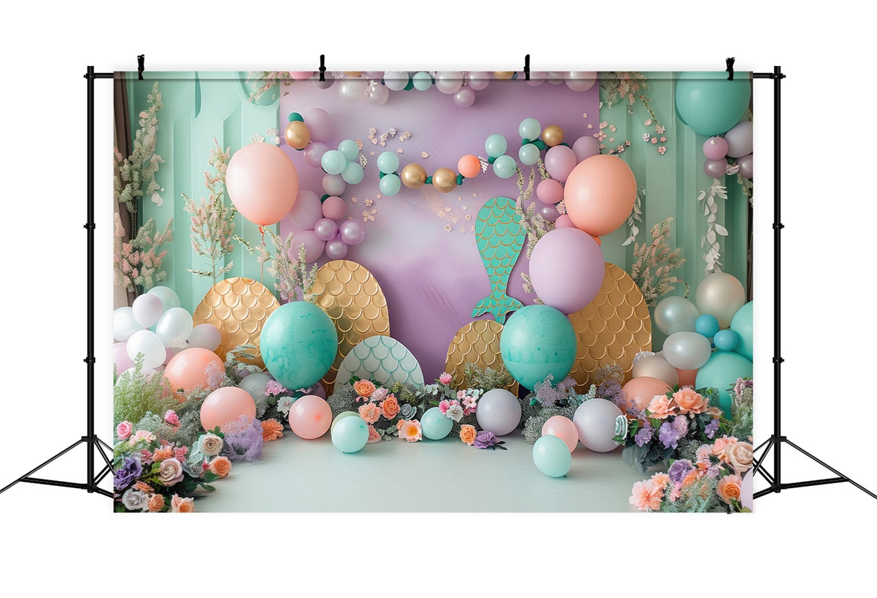 Meerjungfrau Party Backdrops Ozeanische Fantasie Ballon Blume Backdrop BRP12-83