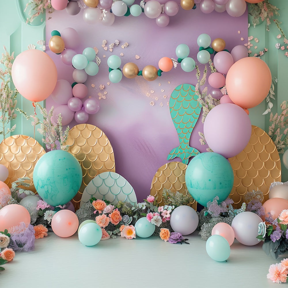 Meerjungfrau Party Backdrops Ozeanische Fantasie Ballon Blume Backdrop BRP12-83