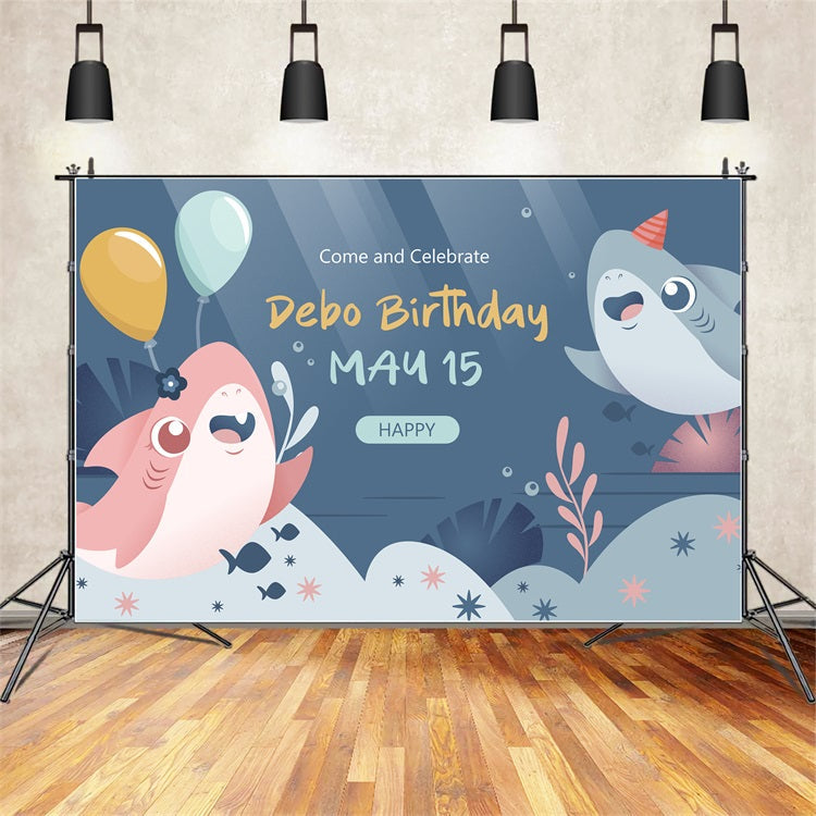 Custom Backdrops für Geburtstagsfeiern Cartoon Hai Ballon Backdrop BRP2-105